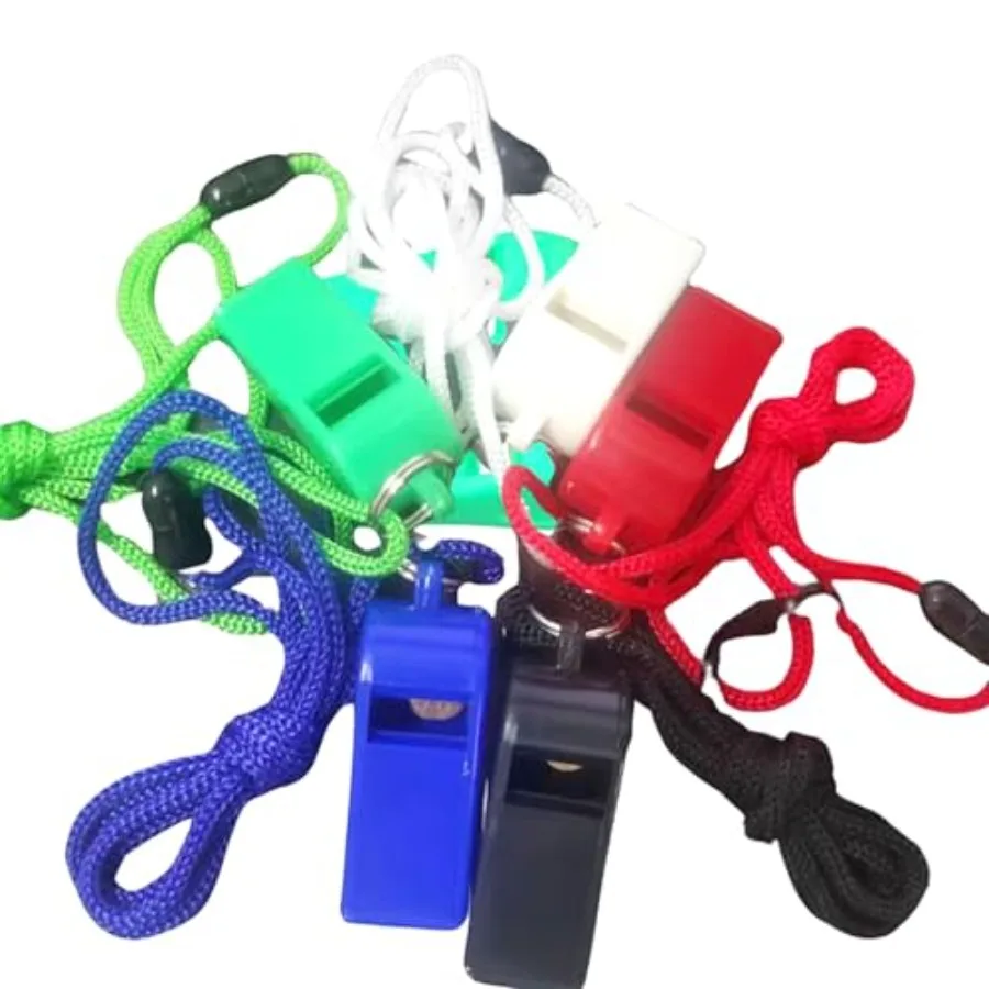 

5 шт. свистки 5-цветные пластиковые свистки со шнурком для экстренной помощи и самообороны