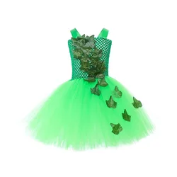 Hot Sale Princess Cosplay Green Tutu Dress Costume Halloween for Kid Girl Birthday Party Leaf bubble dress