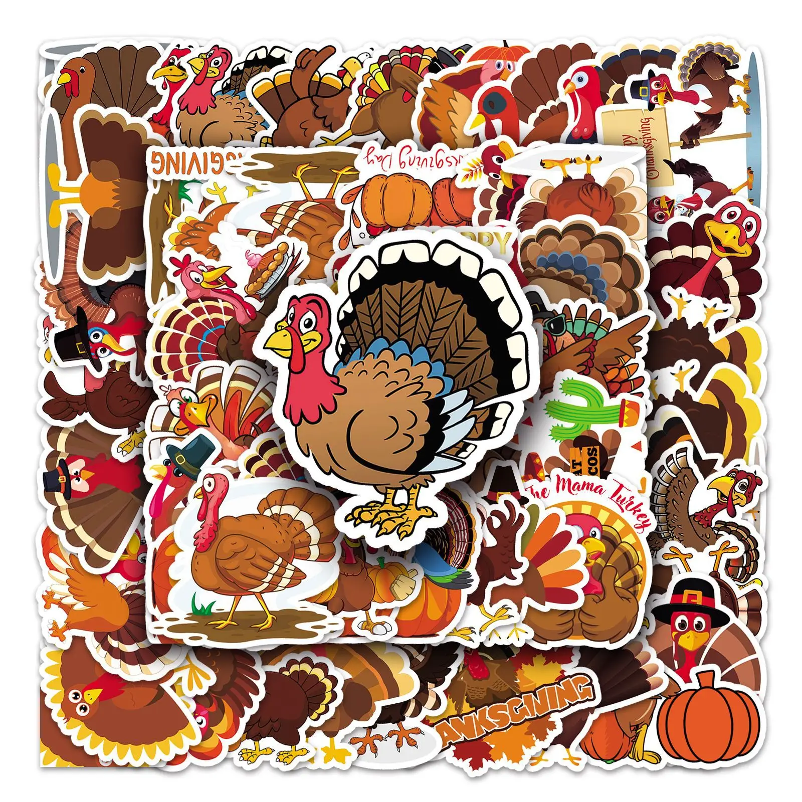 

50Pcs Thanksgiving Turkey Series Graffiti Stickers Suitable for Laptop Helmets Desktop Decoration DIY Stickers Toys Wholesale