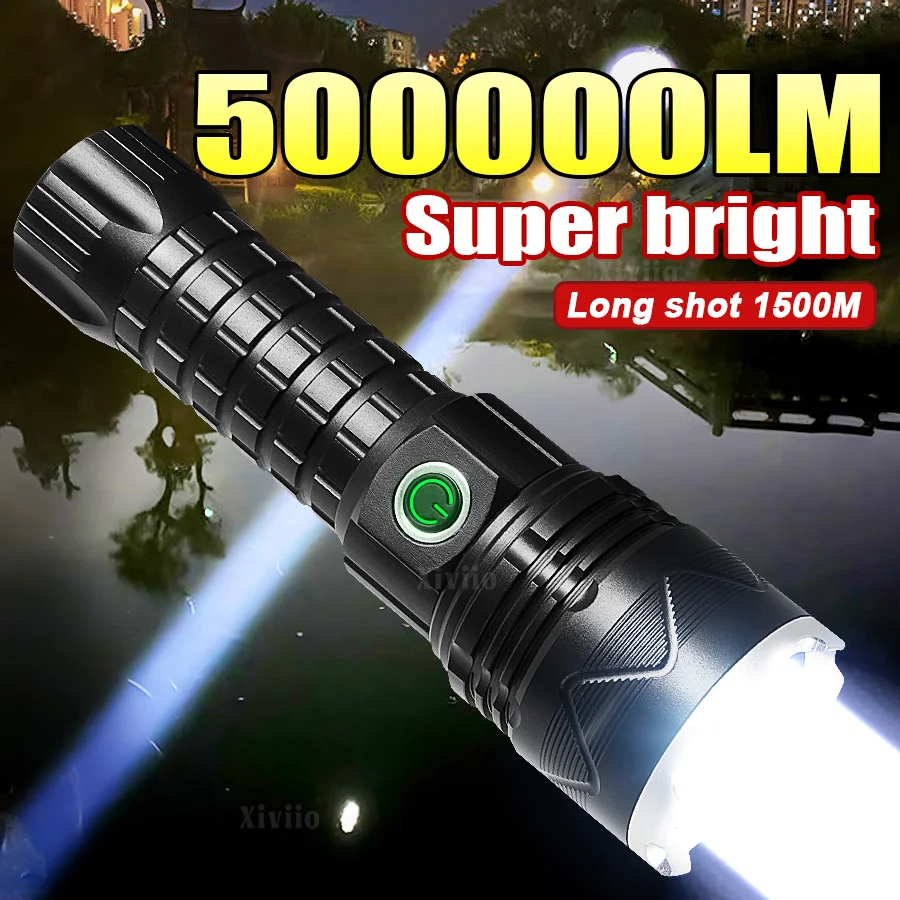 

2026 Новый супер яркий фонарик 500000LM Ultra Powerfu светодиодные фонарики перезаряжаемая лампа портативный уличный фонарь для кемпинга и охоты