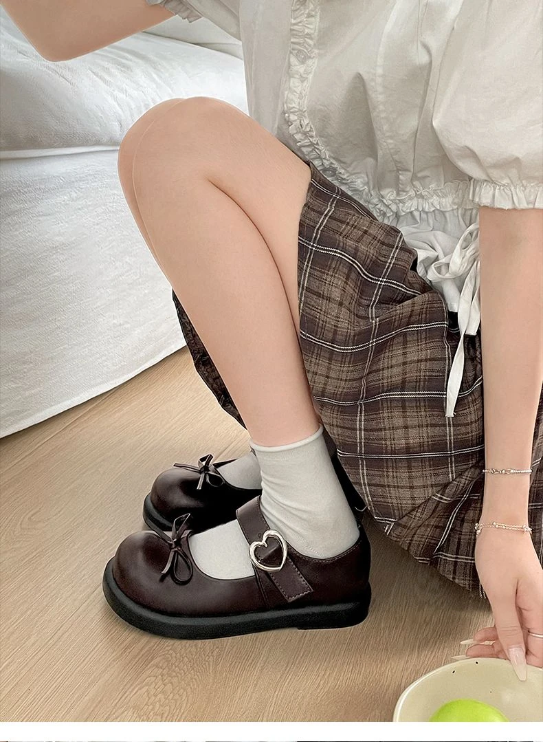 Süße Kawaii Lolita Mary Janes JK Schuhe Damen Kunstleder Kleine Schleife Herz Metallschnalle Flache Schuhe Studentinnen Flache Uniformschuhe – Detail 22