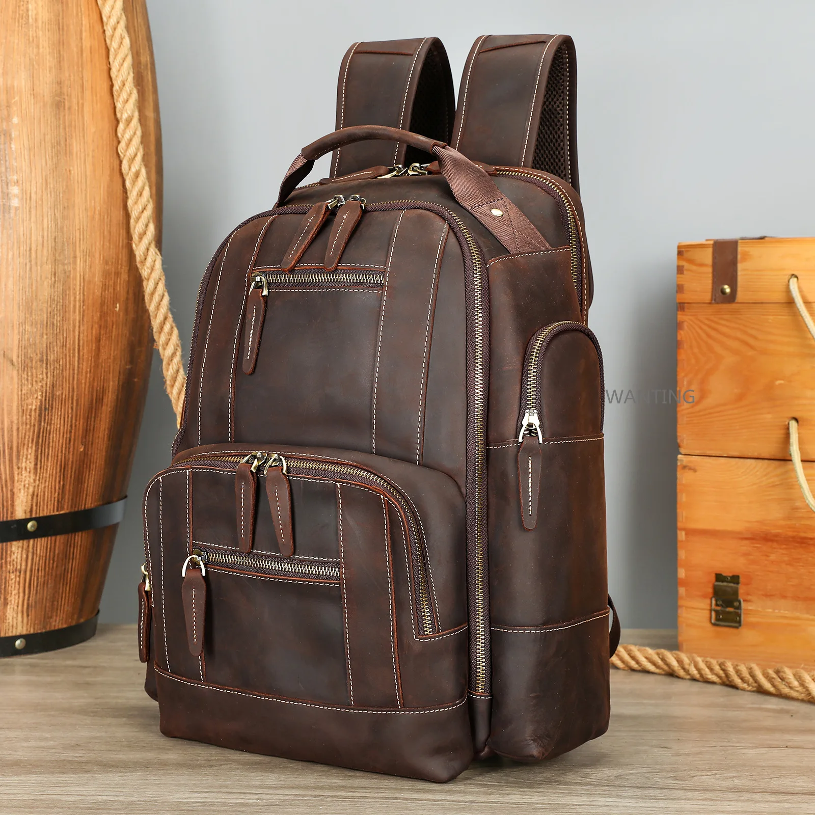 Zaino in pelle da uomo Zaino stile moda retrò di lusso Borsa da viaggio Zaino Borsa da scuola per uomo Zaino da uomo in pelle