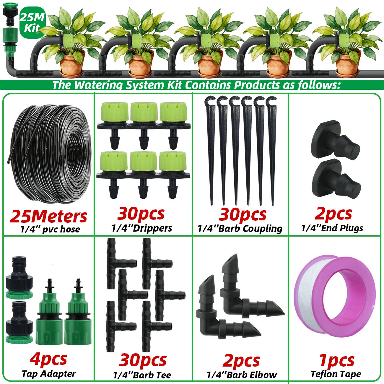 5-30M Tuin 1/4 ''Slang Druppelirrigatie Kit Automatisch Besproeiingssysteem Verstelbare Draagbare Waterbesparende Kasplant bloem