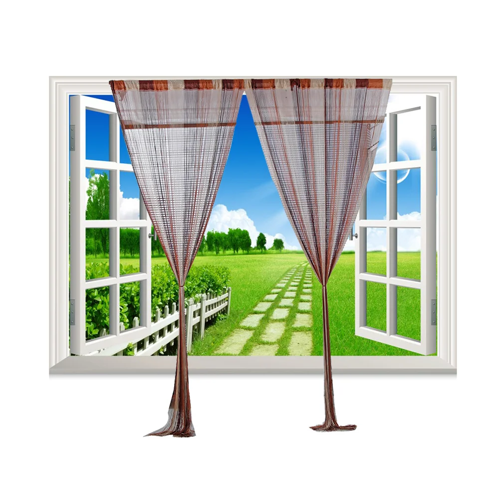 

100x200cm String Curtain Simple Elegant Thread Drapes Room Divider for Bedroom Living Room Door Window Decor Khaki