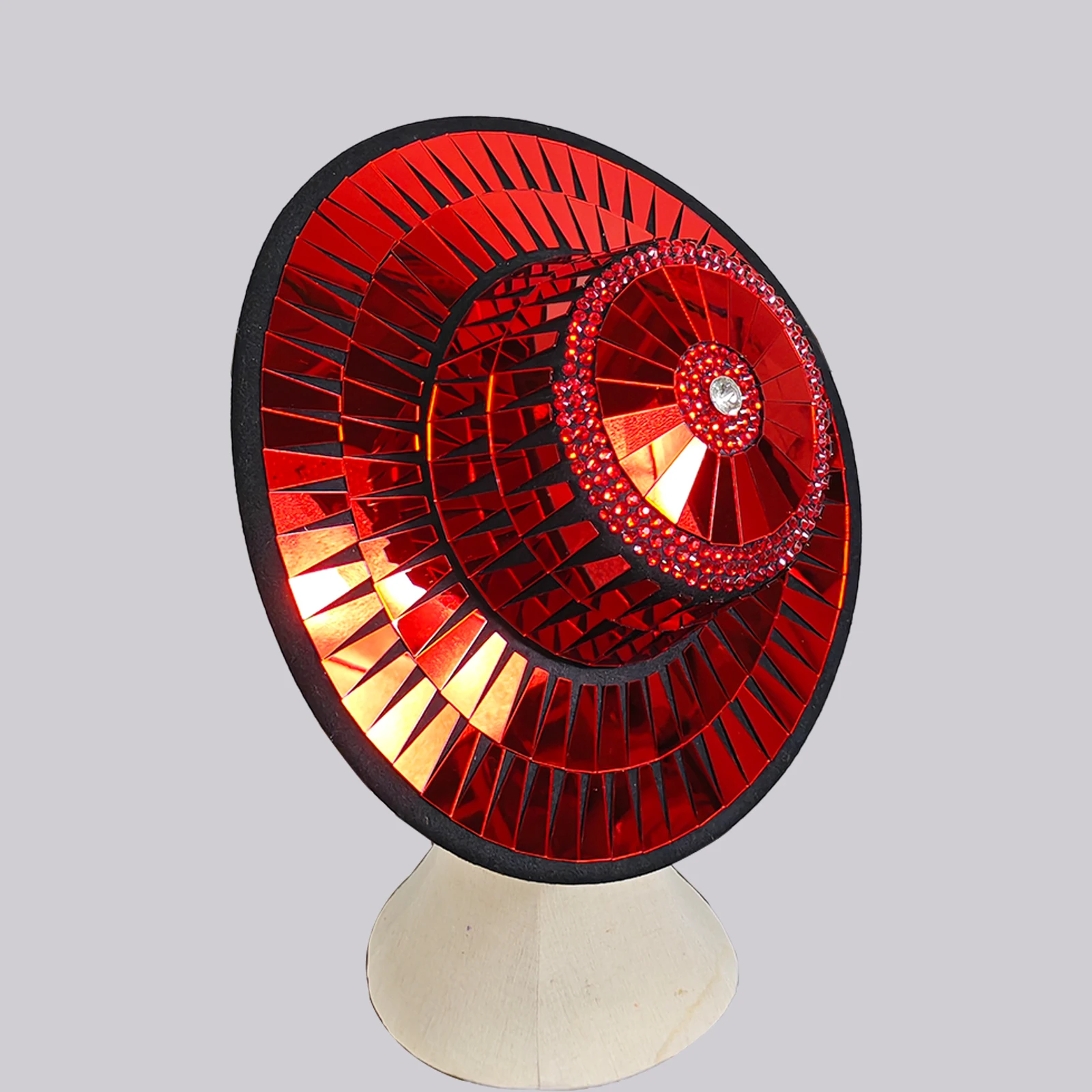 Glitter Red Rhinestones Mirror Hat Jazz Birthday Club Sombrero Festival Performance Singer Prom Stage Accessories Evening Party