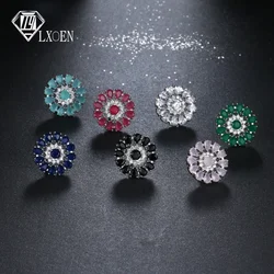 LXOEN Ethnic Green Crystal Stud Earrings For Women Silver Color Flower Studs Ear AAA Zircon Earrings Jewelry Gift Pendientes