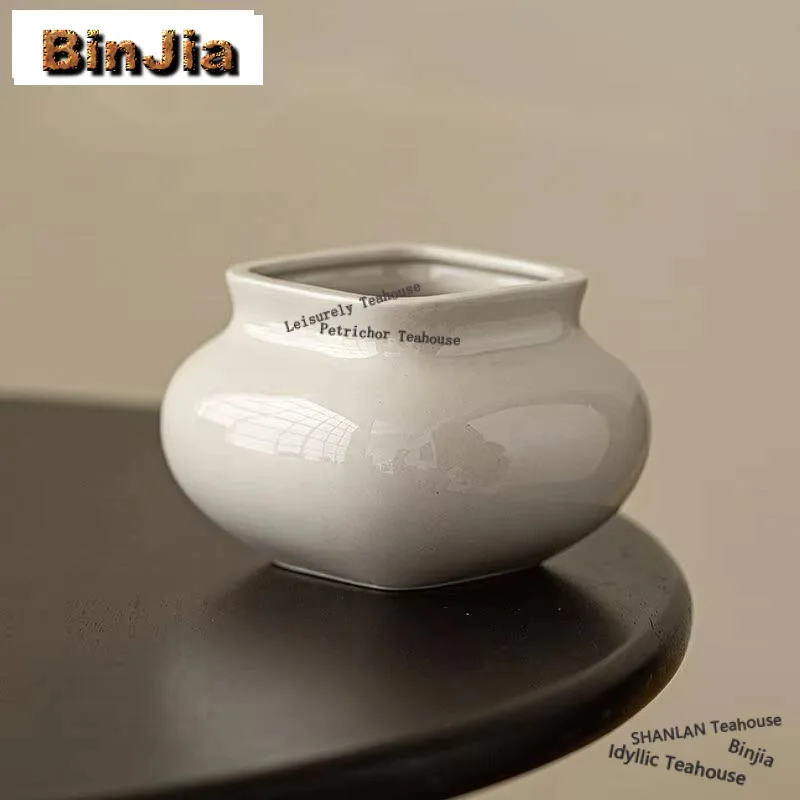 

700ml Plant Ash Square Tea Washing Handmade Jianshui Basin Vintage Writing-brush Washer Chaxi Teaset Equipment Ornaments Gifts