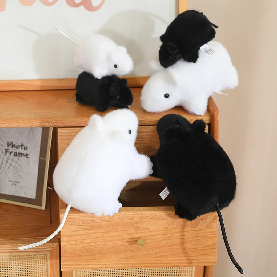 Simulated Soft Mouse Plush Toys Lovely Black White Stuffed Animal Rat Pillow Funny Toy Birthday Christmas Gift children gift