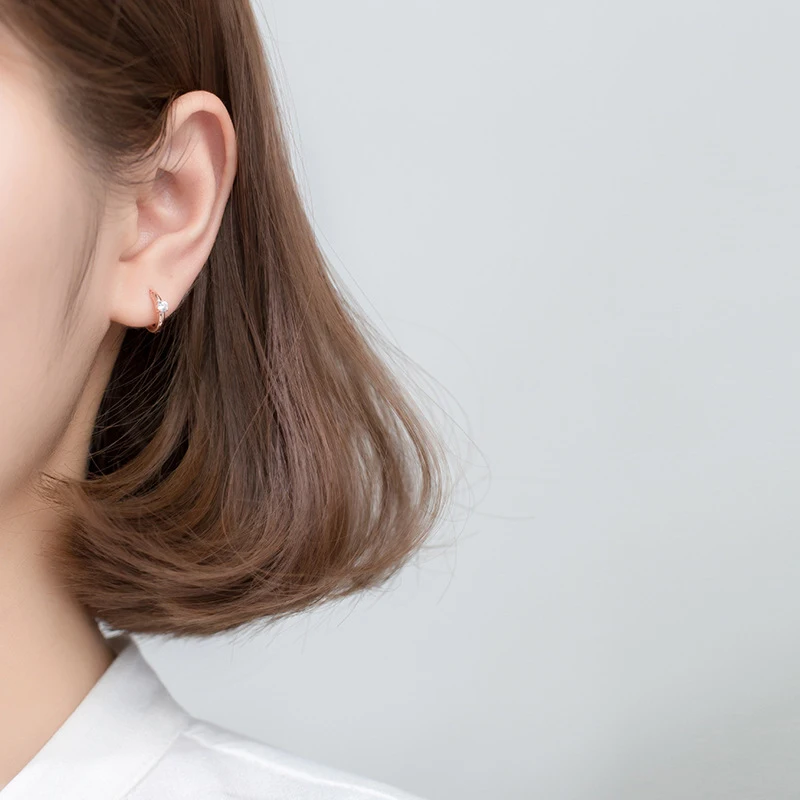 Modian Crystal Round Classic Hoop Earrings Trendy Simple 925 Sterling Silver Jewelry For Women Korean Tiny Silver Earring Gift