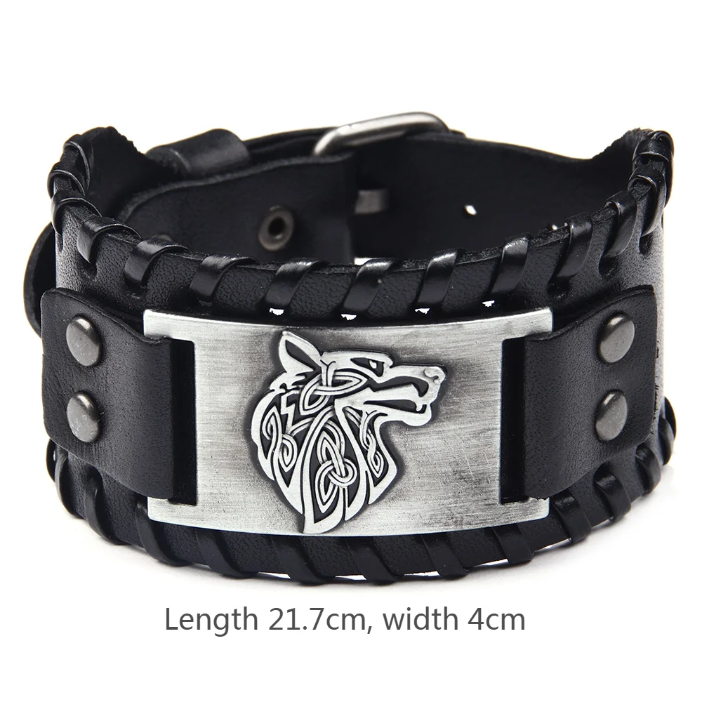 Men's Stylish Viking Themed Leather Wristband Bold Wolf Motif Metal Embellishment Bracelet Punk Rock Parties Jewelry Unique Gift image 6