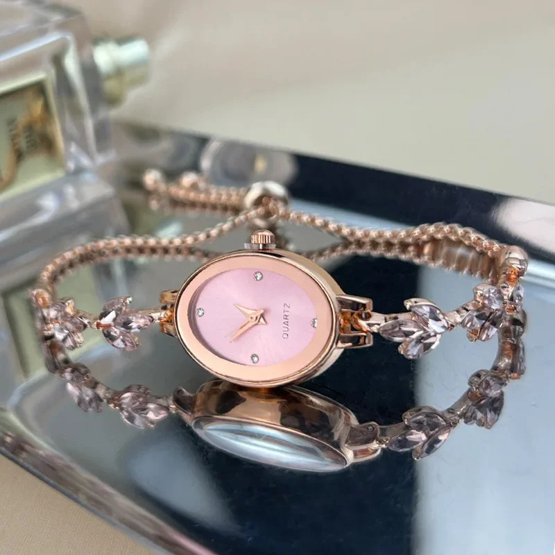 Luxury Elegant Watch for Women Rhinestone Inlaid for Clover Lady Watches Oval Fashion Quartz Wristwatch Bracelet Clocks Reloj