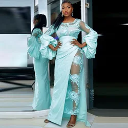 Vestidos de graduación transparentes con Apliques de encaje para mujer, vestidos de noche transparentes de manga larga para niñas negras, vestidos de ocasión formales de Arabia Saudita