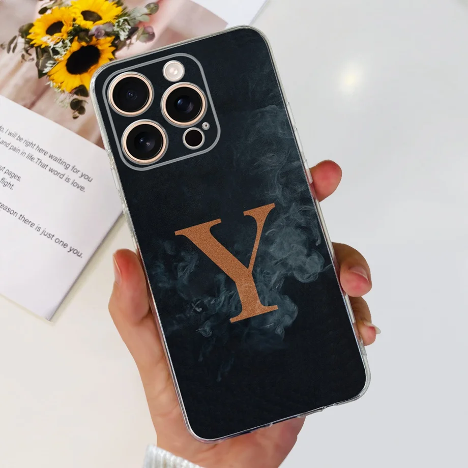 For iPhone 16 Pro Max 16 Plus Bumper Case Clear Soft TPU Coque Cover For iPhone16 16+ Initials Letter Pattern Silicone Funda