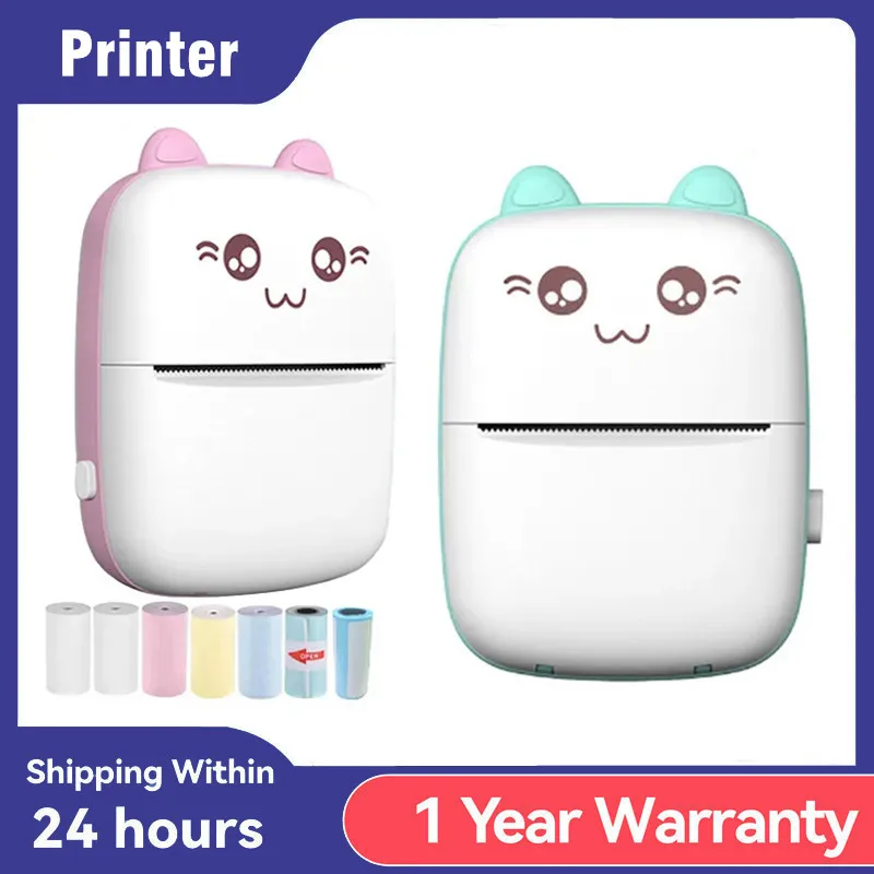 Portable HD Mini Thermal Printer Portable Bluetooth Wireless Cute Cat 57mm Photo Label Pocket DIY Use Printing For iOS/Android