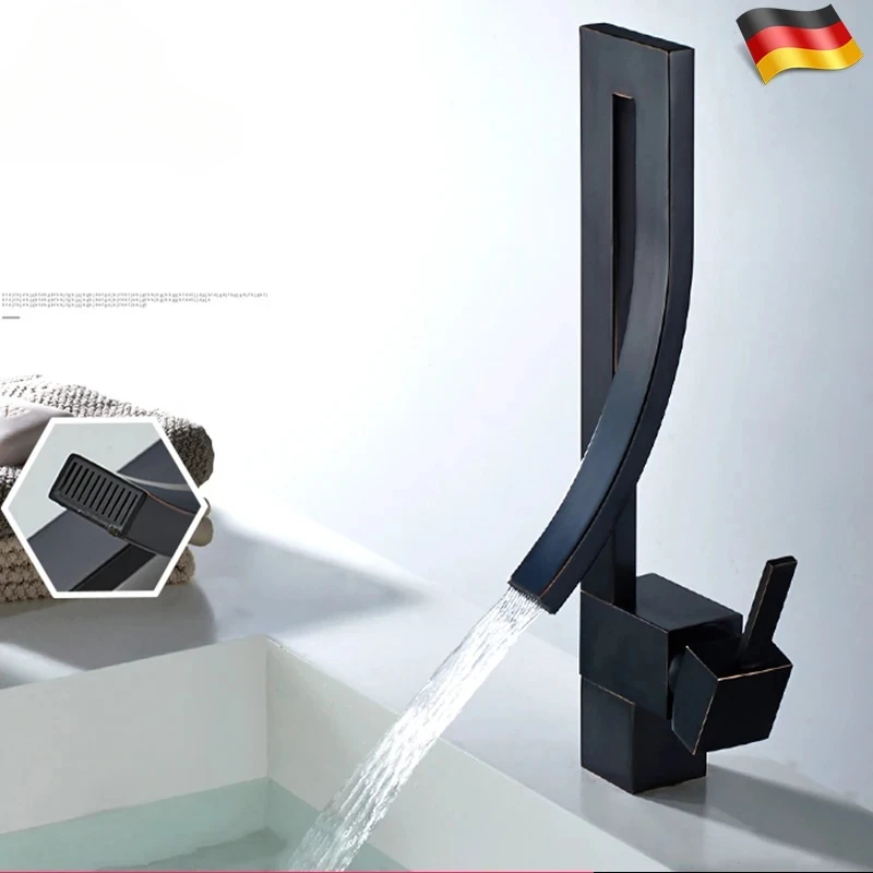 

Bright Chrome Basin Faucet Bathroom Brass Deck Mounted Waterfall Taps Single Handle Hot Cold Water Mixer Tap