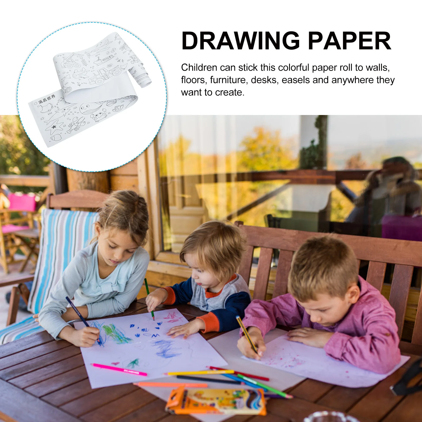 

Kids Coloring Paper Roll Cartoon Ocean Animals Drawing Painting Craft for Children Wall Sticker Art Supplies No Marks