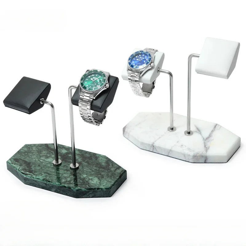 Natural marble double position watch storage rack Stainless steel watch display stand Creative watch holder