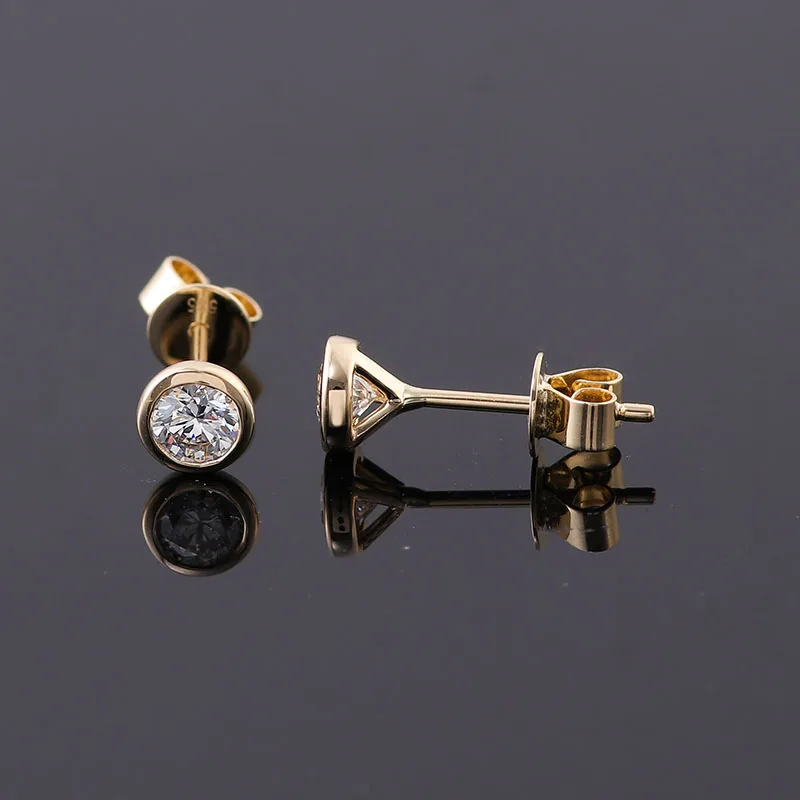 Provence 18/14/10K Yellow Gold 2ct T.W. DEF VVS1 Round Cut Moissanite Bezel Earrings For Women Trendy Jewelry Gift