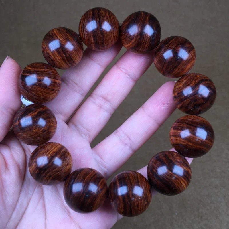 

Authentic 2.0 Hainan Huanghuali , Old Oil Pear Wood, Single Circle Tiger Skin Bracelet, Prayer Beads, Buddhist Bead