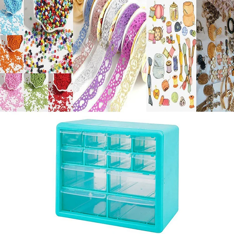 Abwr-desktop pengatur penyimpanan, dengan 12 laci Desktop kerajinan laci dada plastik Desktop kotak penyimpanan ornamen seni DIY