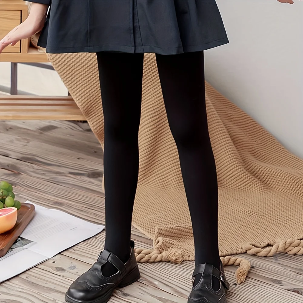 طماق سوداء مخملية للأطفال، يرتدي المراهقين جوارب طويلة بلون موحد صديقة للبشرة #3