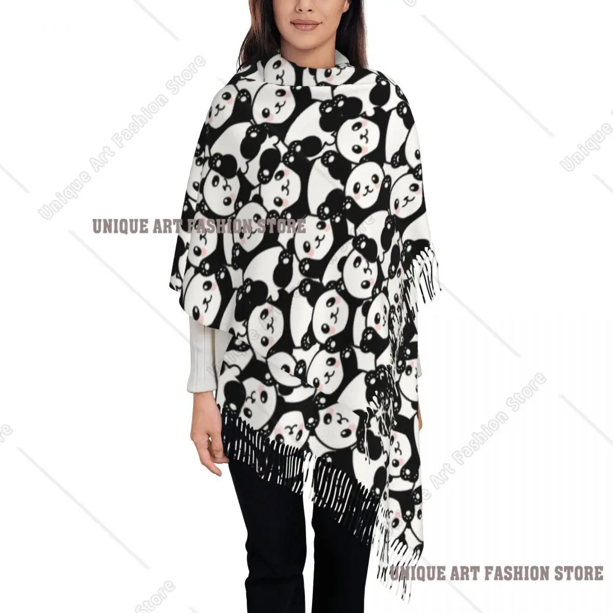 

Customized Fashion Anime Cute Panda Cartoon Tassel Scarf Women Winter Fall Warm Shawls Wraps Female Kawaii Scarves