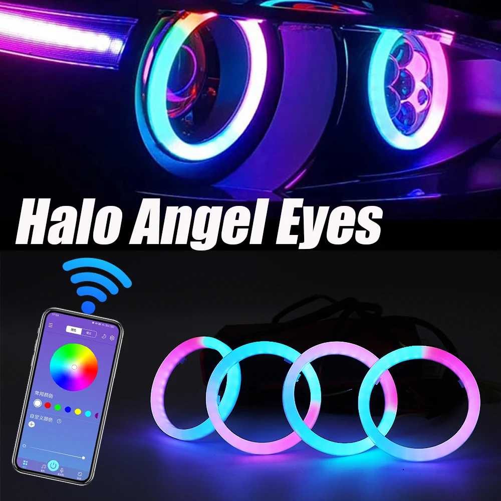 4Pcs RGB Angel Eyes Halo Rings Light Car Led Daytime Running Light Turn Signal Lamp APP Bluetooth Multi Colour Ringlight 12V 24V