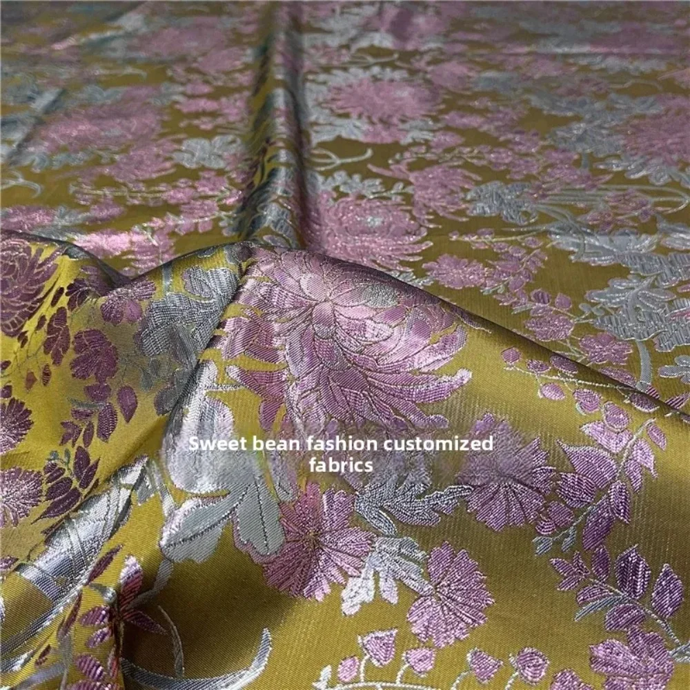 Golden Wire Peony Dyed Jacquard Fabric European American Fashion Brands Dress Windbreaker Outerwear Clothing Design Sew Cloth