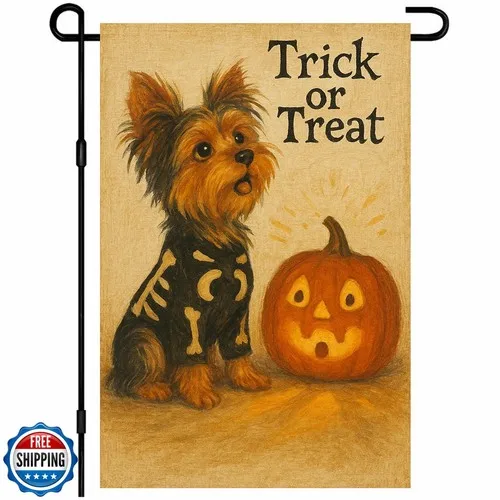 BlissYard Halloween Dog Garden Flag Trick Or Treat Yorkshire Terrier Pumpkin JJE DDI GGX