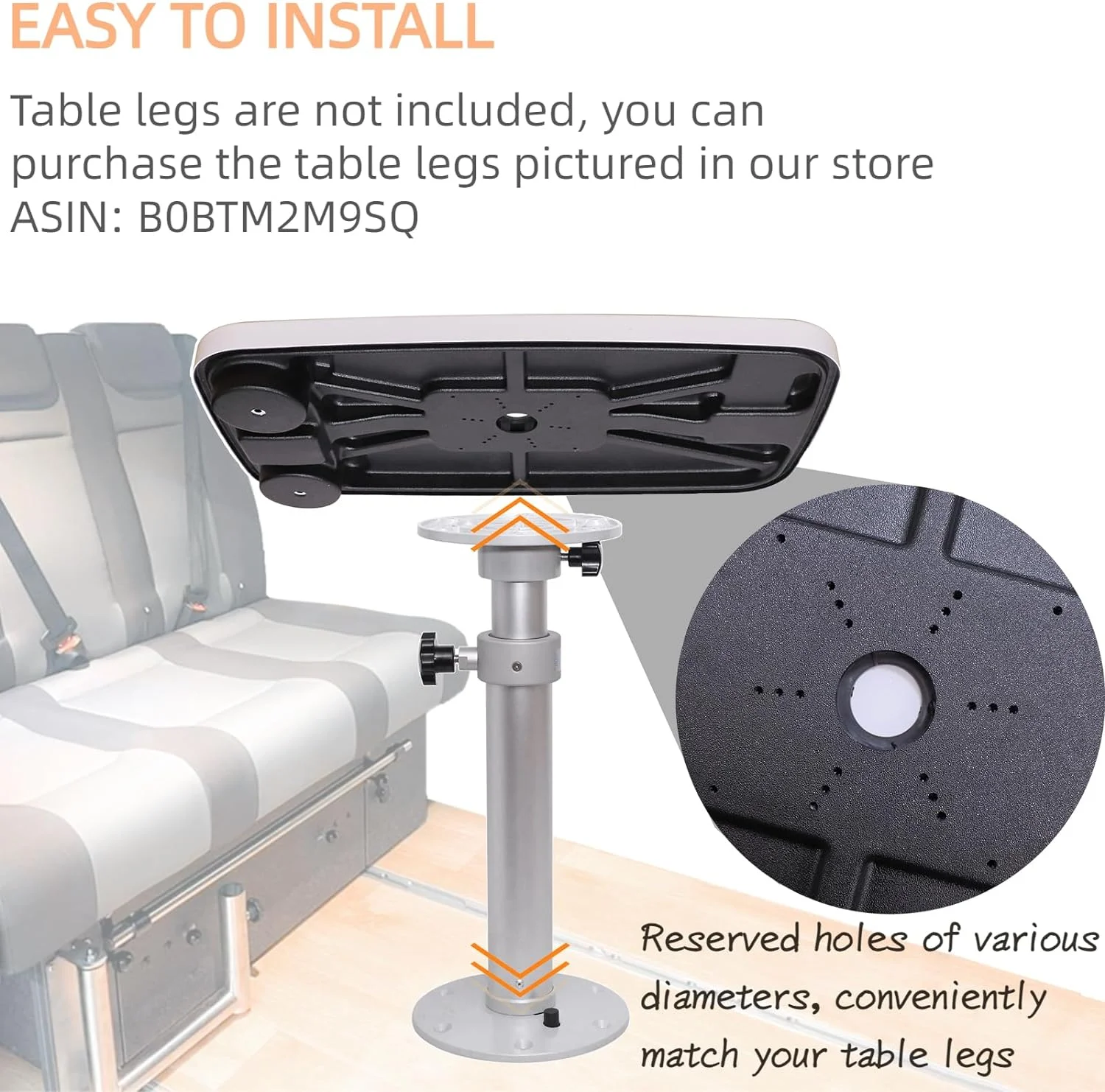 Removable Boat Table, 34X18 inch Rectangular Pontoon Boat Table Marine RV Table Top, Phone Holder ABS Waterproof and Anti-Aging