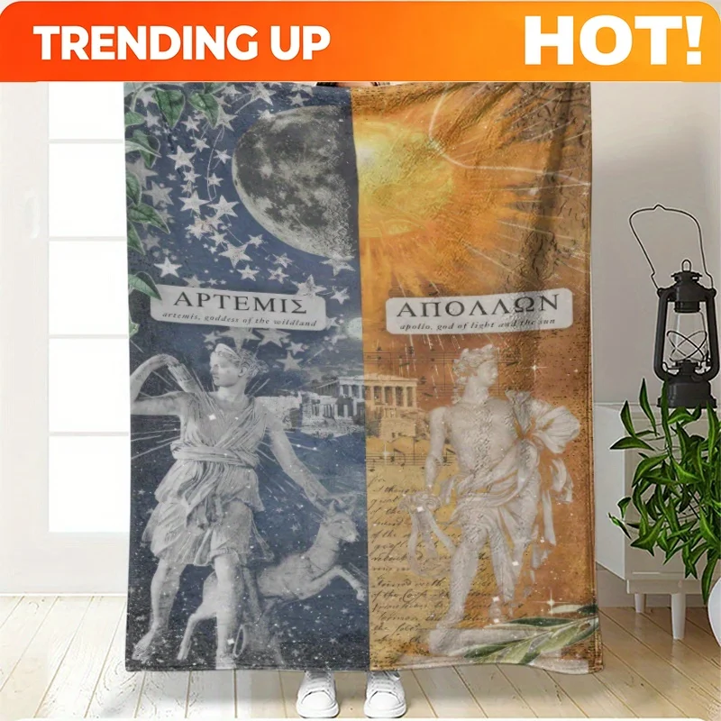 Customize Artemis Apollo Greek Mythology Flannel Blanket - Soft Lightweight All-Season Throw with Celestial Moon & Sun Design, A