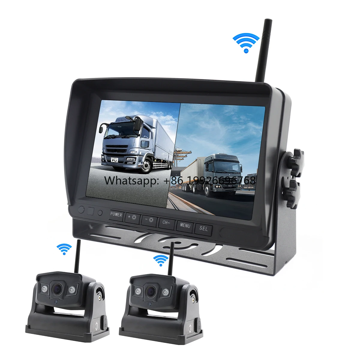 كاميرا احتياطية لاسلكية 7 بوصة DVR رباعية سبليت مراقب لشاحنة مقطورة إشارة رقمية HD 1080P نظام احتياطية للكاميرا اللاسلكية