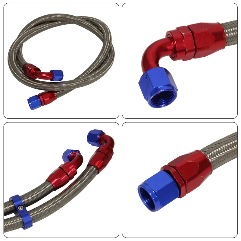 Oil Filter Sandwich Adapter & 2PCS Hoses For BMW E82 135i E46 E90 E92 E93 335i Black/Blue