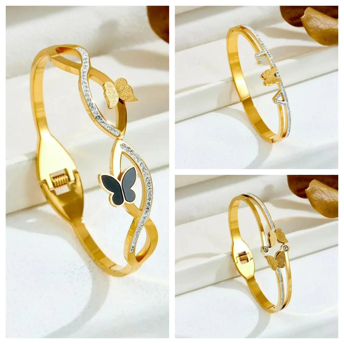 

3pcs Wholesale Butterfly Bangles 18K Gold Pated Personality 316L Stainless Steel Exquisite Jewelry Women Accessories Non-fading