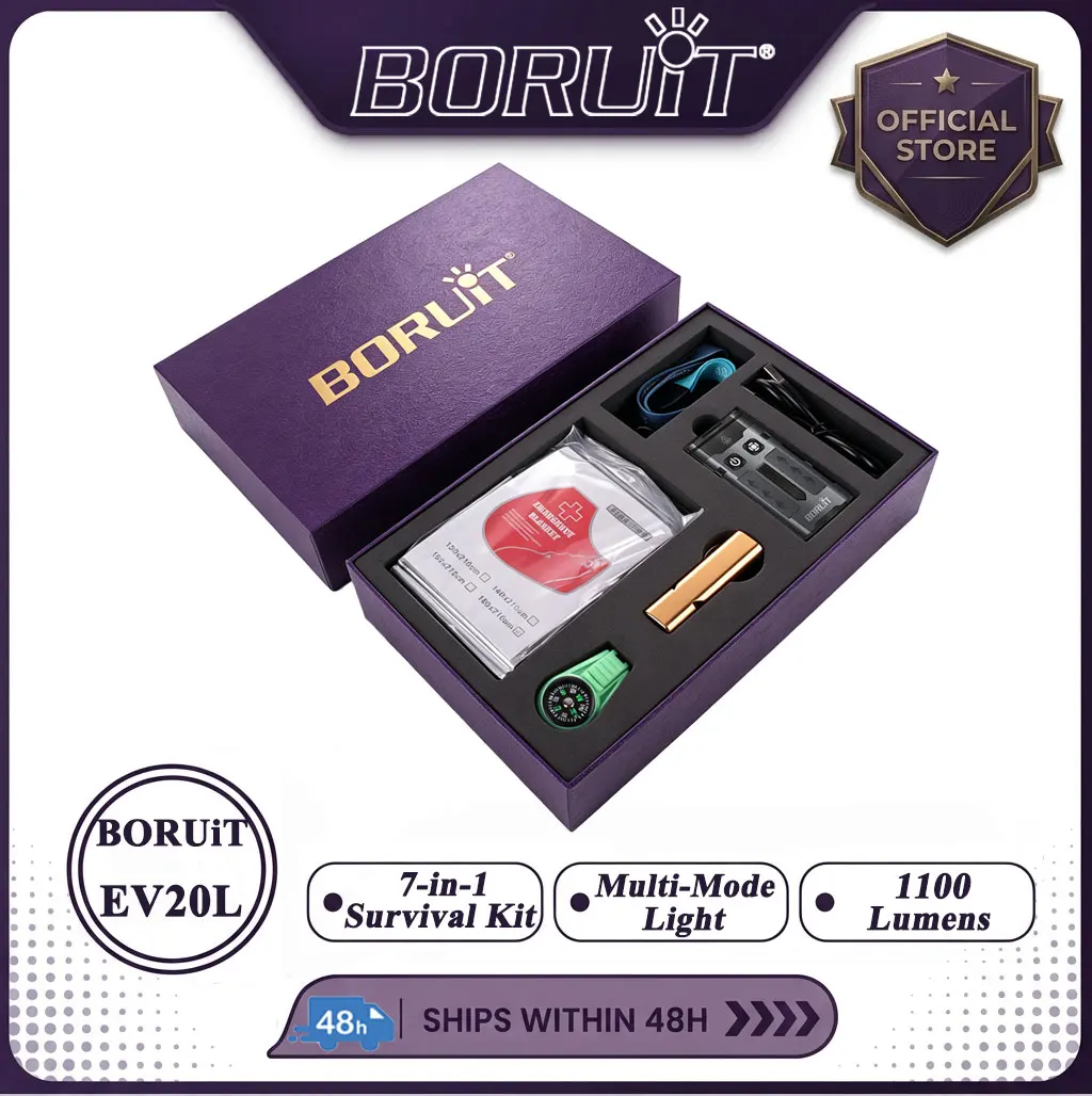 BORUiT EV20L 1100LM Multi-Mode Flashlight Gift Box Set RGB Ambient Rechargeable Waterproof Emergency Surival Kit