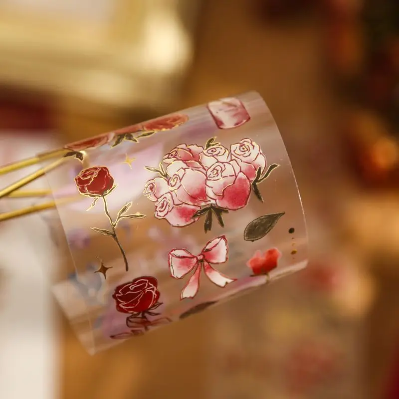 Rose Revelation PVC Three-dimensional Bronzing Flat Stickers Hand-painted Floral Manual Ledger Material Decorative Stickers