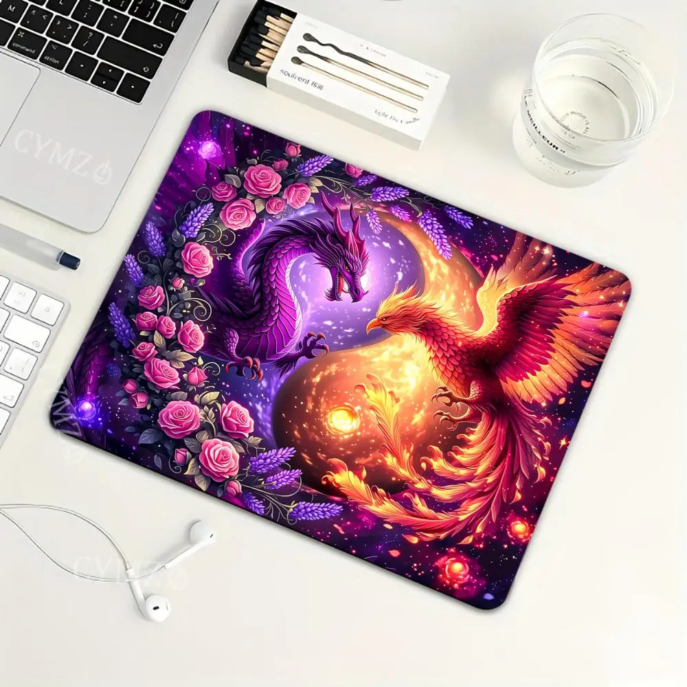 Magnificent Dragon and Phoenix Small Mouse Pad Office Mat Non-Slip with Stitched Edge Desk Pad for Laptop Computer Home Portable