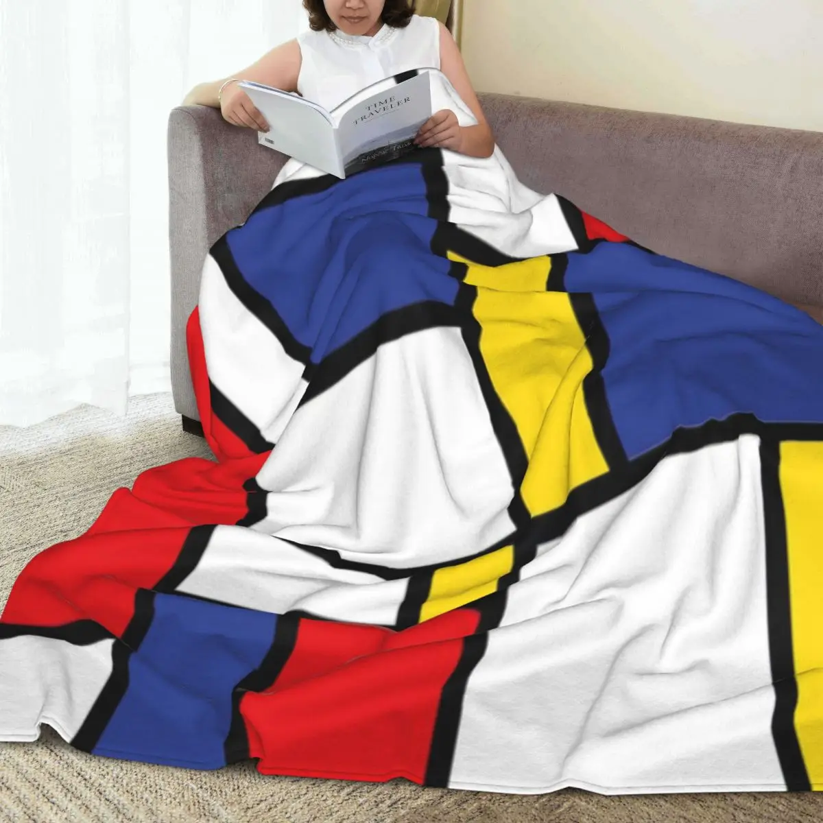 Throw Blanket Mondrian Minimalist De Stiil Modern Micro Fleece Blanket Four Sizes Portable For Living Room AntiPilling Blanket