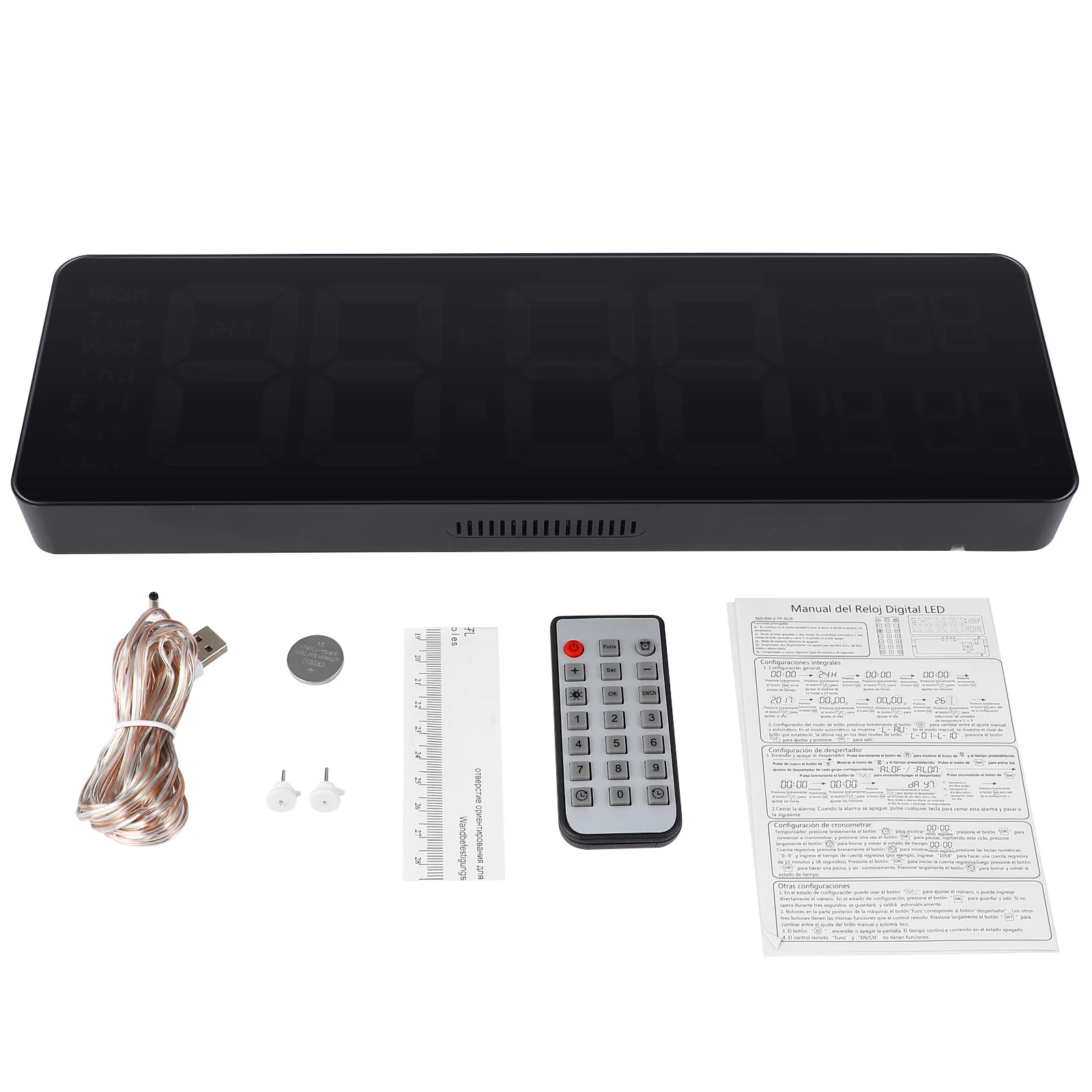 

1Pcs Large Digital Wall Clock LED Display Temperature Date Alarm 39cm USB Powered Remote Control Brightness Adjustable