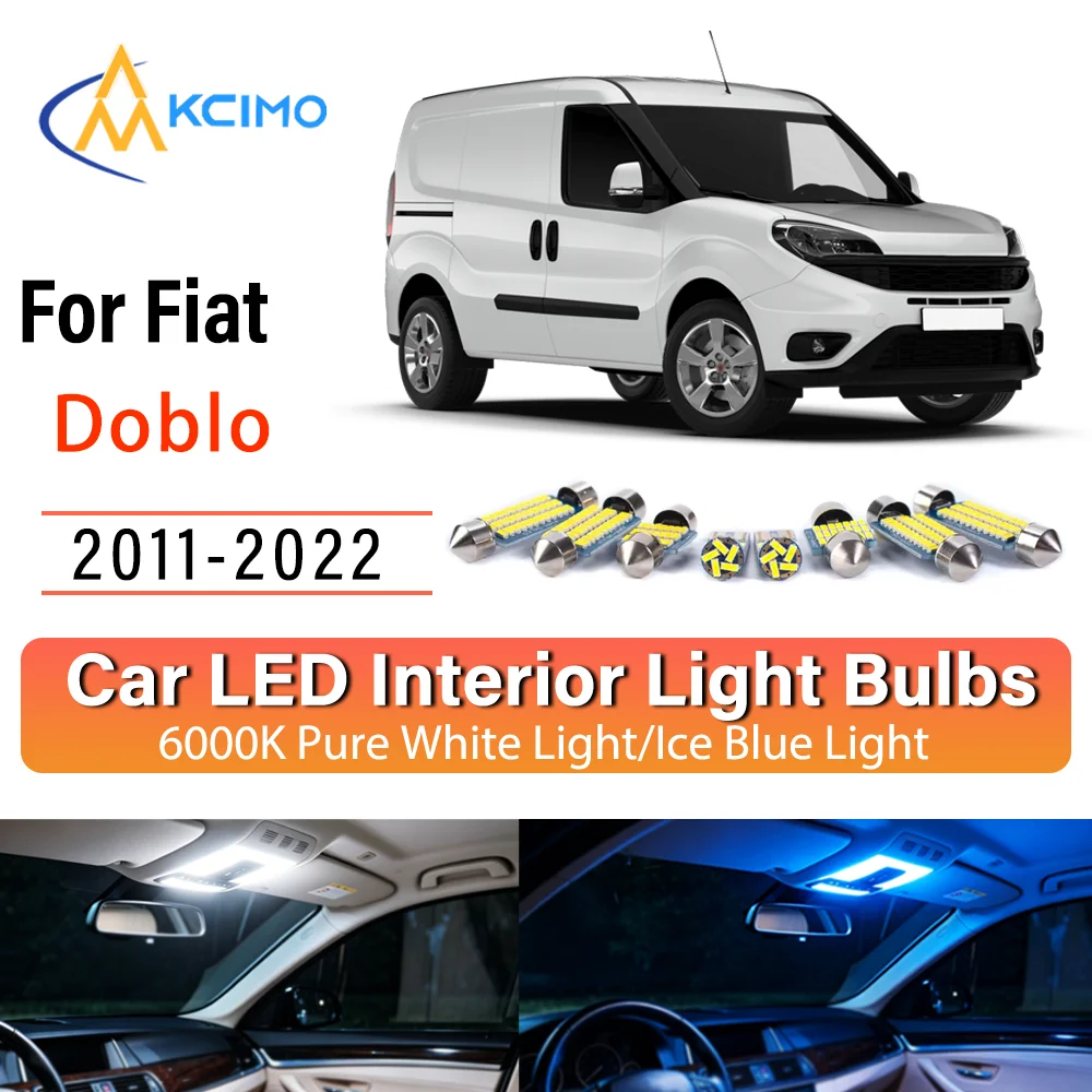 Kit d'éclairage intérieur LED à lueur persistante Plug & Play pour Fiat Doblo 2011-2022 2012 – Remplacement des lampes de dôme, de lecture, de coffre et de habitacle – Amélioration