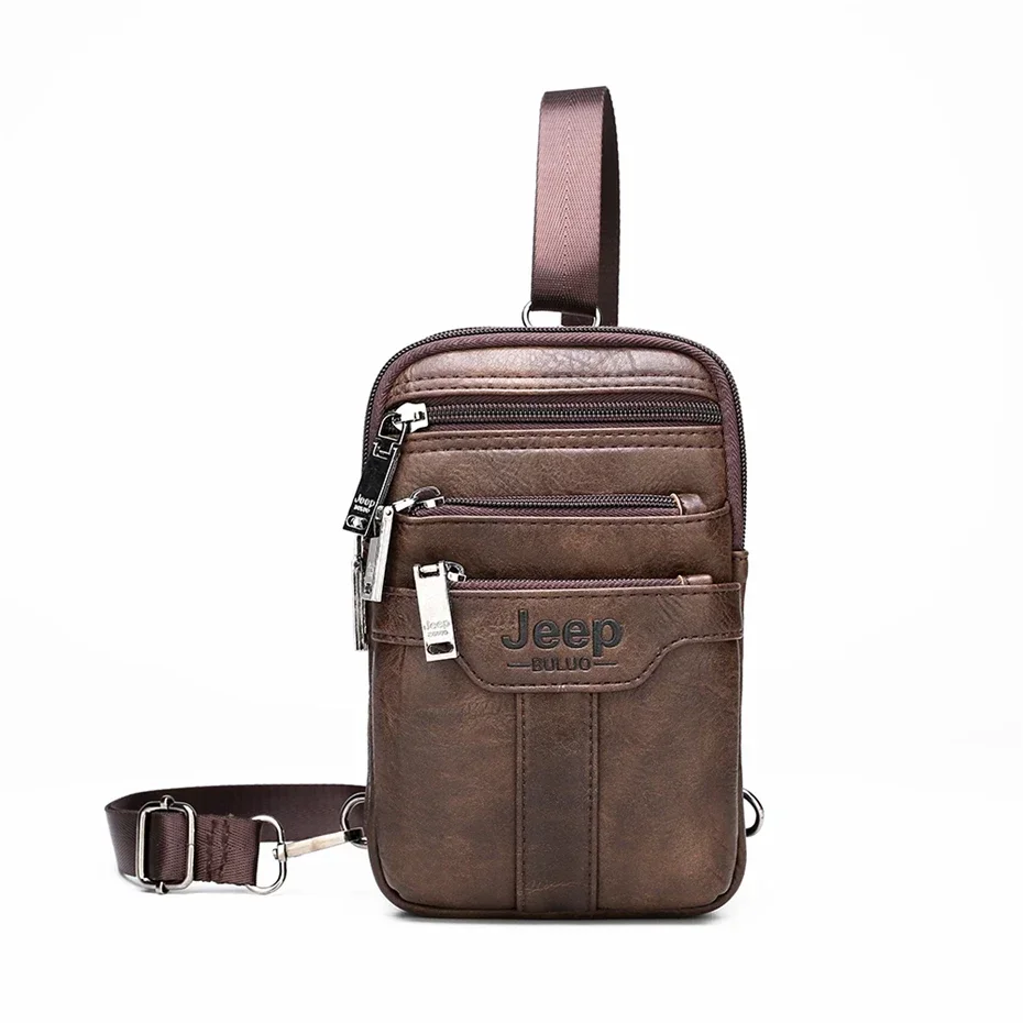 Jeep Buluo Multi-Functional Double-Layer Shoulder Crossbody Fashion Messenger Bag Waist Bag Multi-Layer Zipper Pu Bag