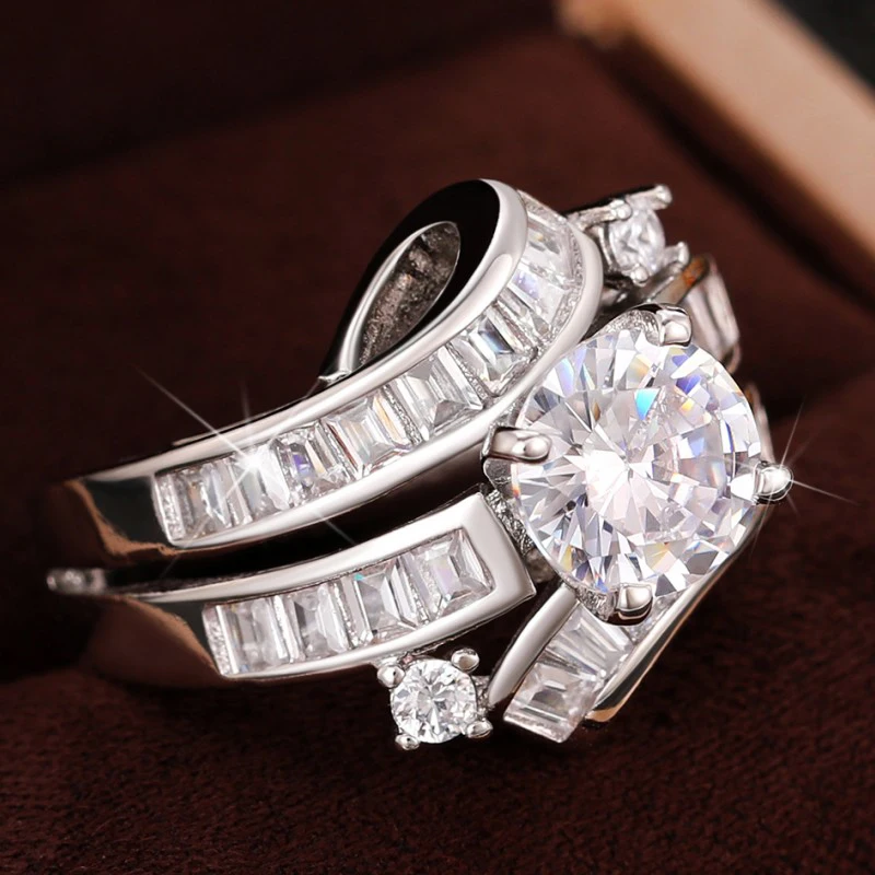 Huitan New Wedding Accessory Women Rings Luxury Paved Geometric CZ Sparkling Engagement Proposal Rings for Lover Fashion Jewelry