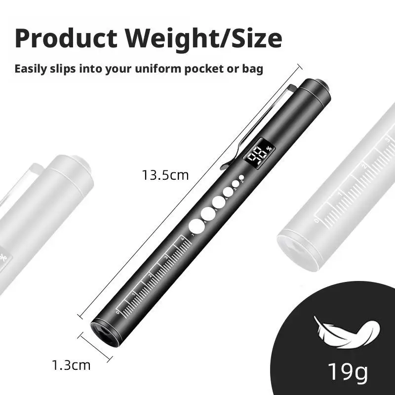 Electric Display Medical Pen Lamp Rechargeable Yellow White Dual Light Source Oral Light Stainless Steel Pupil Inspection Lamp