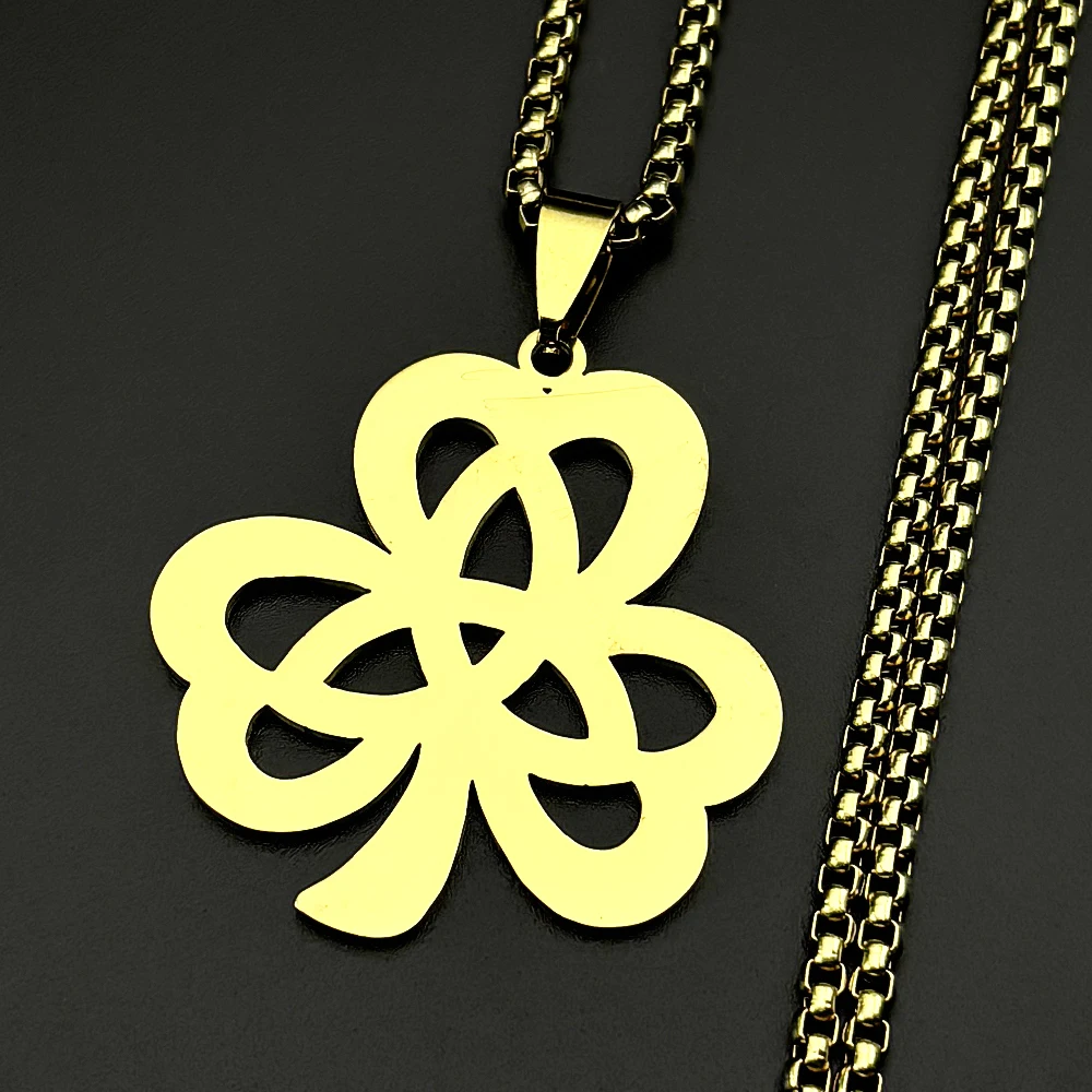 Irischer Glücksklee-Keltischer Knoten Kette für Damen und Herren Edelstahl Goldfarben Dreifaltigkeits-Schamrock Amulett St. Patrick's Day Geschenk Schmuck – Detail 4