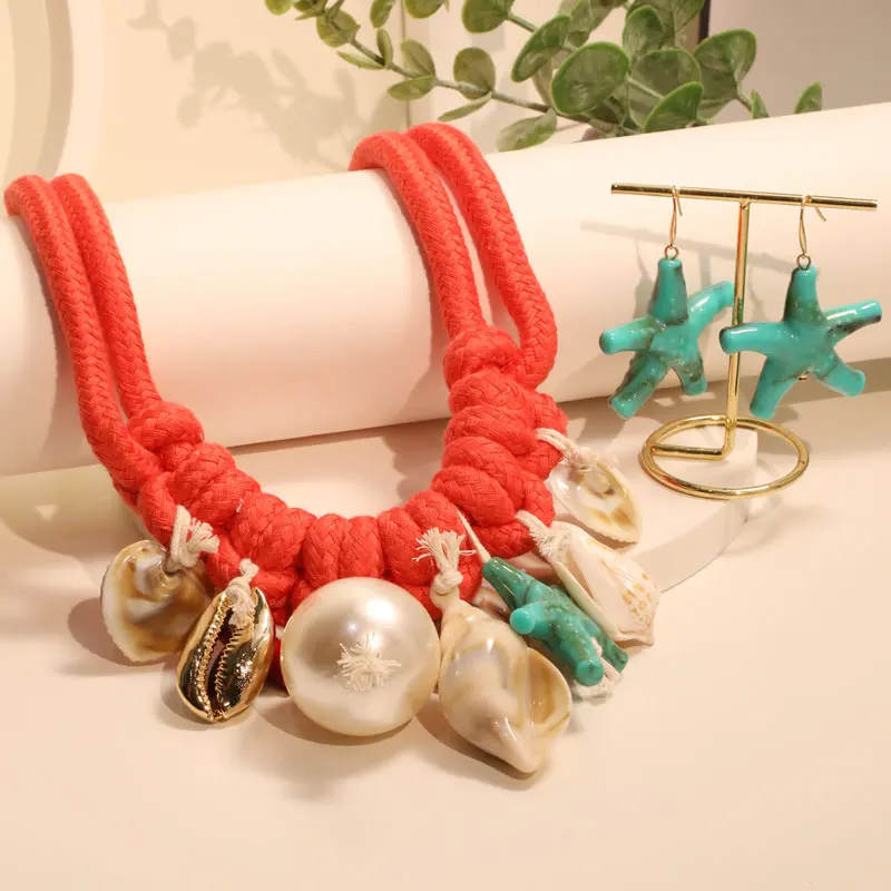 

Statement Bohemian Necklace&Earrings Starfish&Shells Jeweory handmade for Women Girl Gift 2025 Fashion ladies jewellery sets