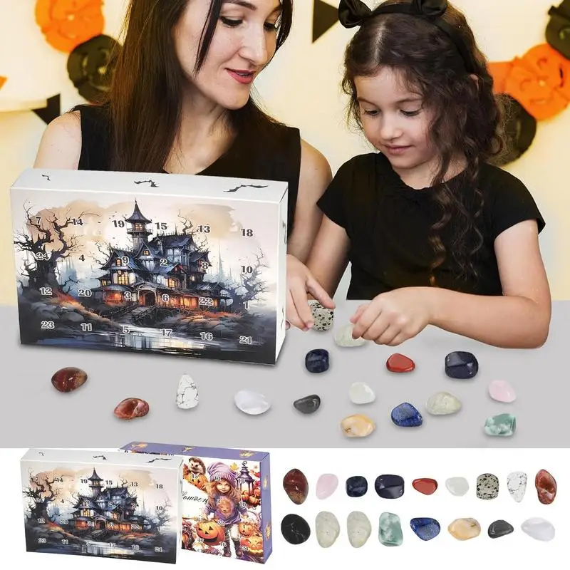 Crystal Advent Calendar 2024 Halloween Natural Crystal Gemstone Calendar Rock Collection Countdown Calendar For Beginners Teens