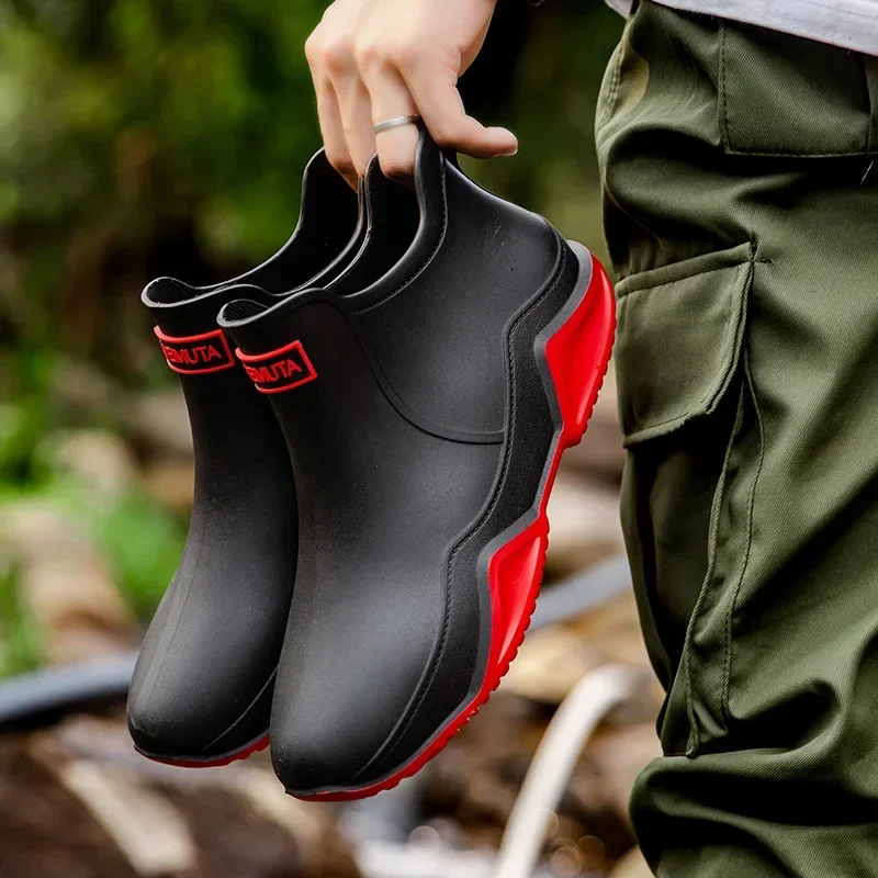 Waterproof Shoes Men Black High Top Ankle Boots for Rain Casual Flat Rainboots for Men Fashion Rubber Rain Boots Size 36-44 bota