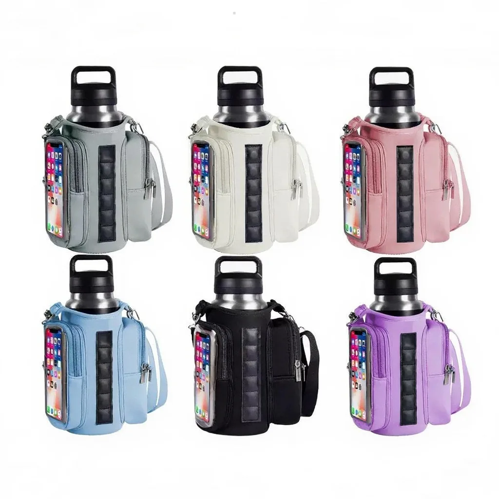 Magnetic Gym Water Bottle Holder with Phone Pouch for Metal Surfaces