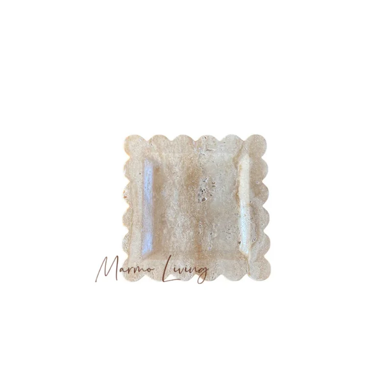 

French Retro Scalloped Onyx Marble Tray Korean Blogger Designer Ins Style Travertine Stone Aromatherapy Plate