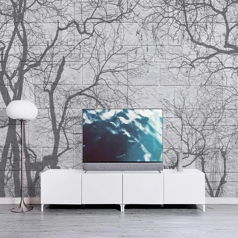 Custom Mural Wallpaper Brick Stone Natural Tree Background Photo Wall Papers Home Decor Art Designs Customization Black White 3D